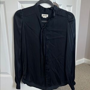 Zadig & Voltaire Black Tie-Neck Silk Blouse